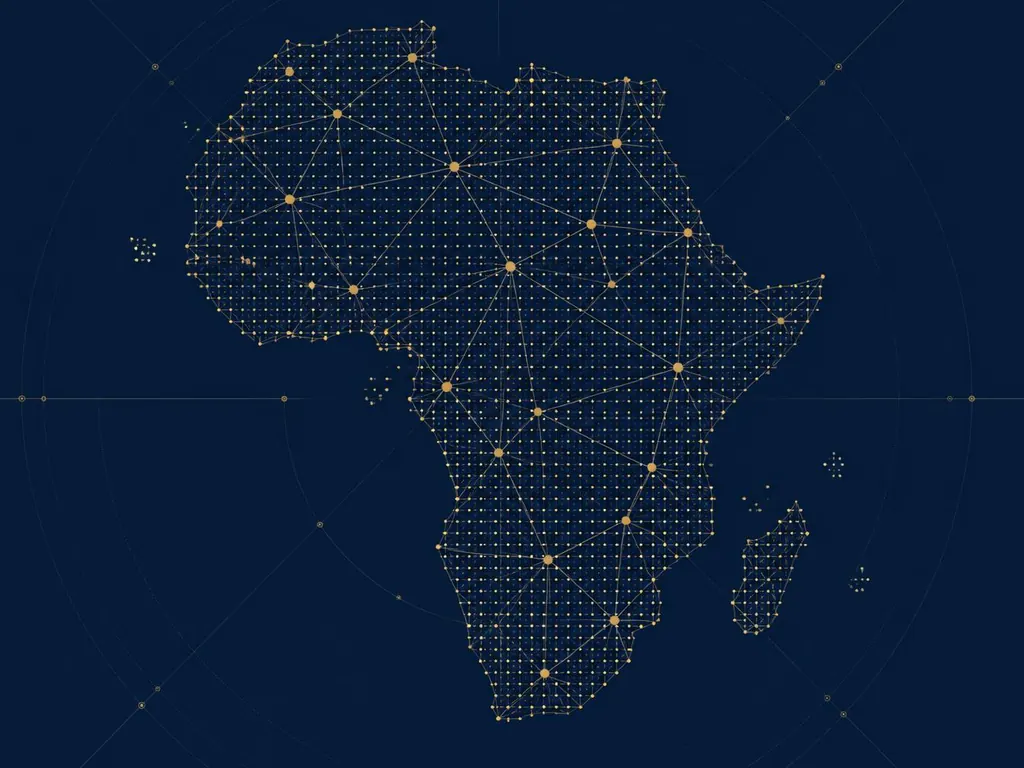 Abstract dotted map of Africa with connected regulatory nodes