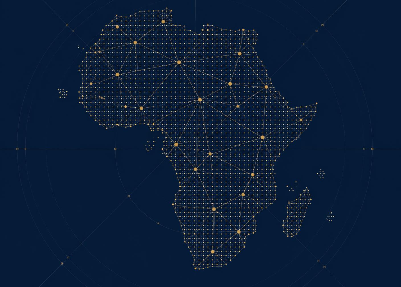 Abstract dotted map of Africa with connected regulatory nodes