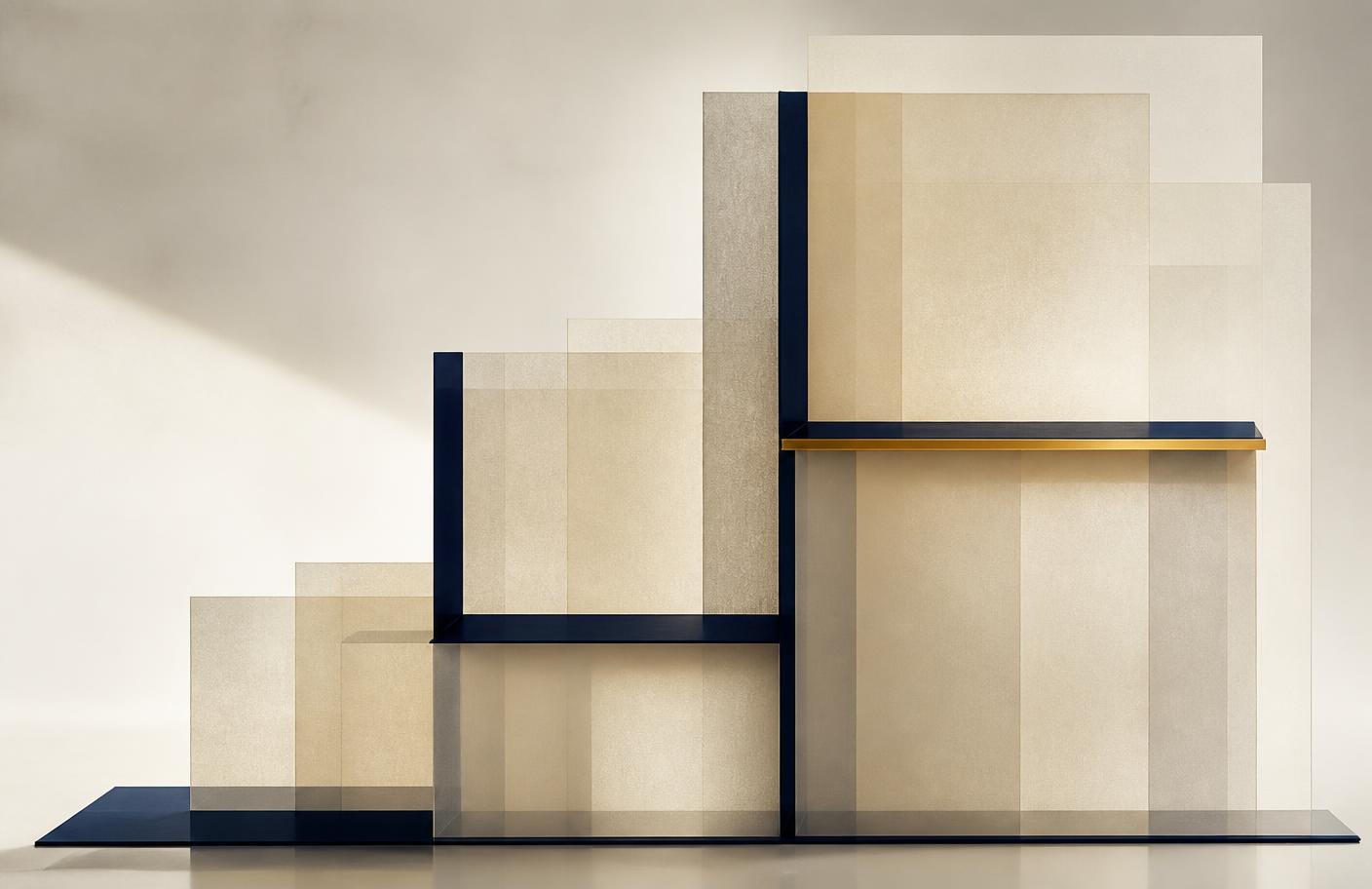 Three rising tiers of translucent planes, representing the Learn, Build and Lead phases